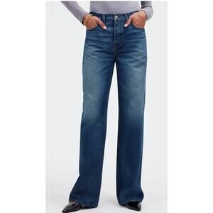 Madewell low- slung baggy button fly wide leg blue jeans, size 28